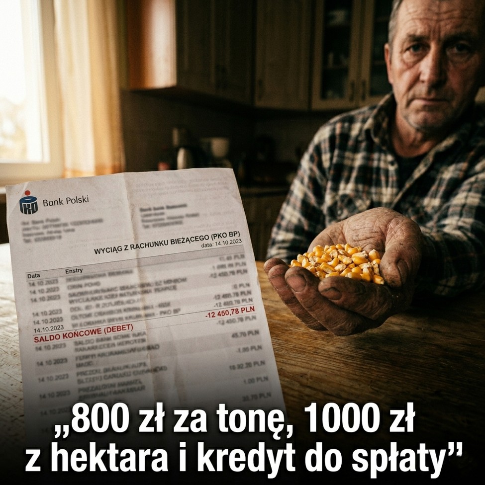 800 zł za tonę kukurydzy, 1000 zł z hektara i kredyt do spłaty. Systemowa pułapka na polskiego rolnika właśnie się zamyka─────────────────────────────────────────────────────
